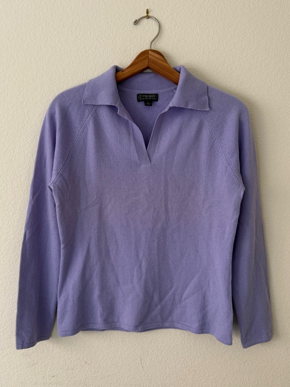 Classiques Entier Lavender Cashmere Knit Collar Long Sleeve Sweater, Size M